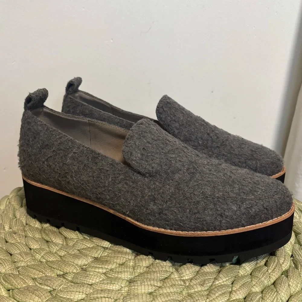 NEW Eileen Fisher Ells 2 Gray Felt Platform Mohair Loafer Size 10